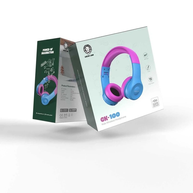 Green Lion Gk-100 Kid Headphone-blue-pink-pk هدفون بی سیم GK-100 گرین لاین مناسب کودکان Green Lion Gk-100 Kids Wireless Head Phone