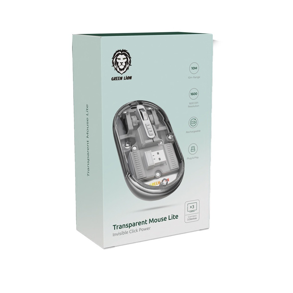 Green Lion Transparent Mouse Lite (grey-bkg) ماوس بی سیم گرین لاین مدل Transparent Mouse Lite