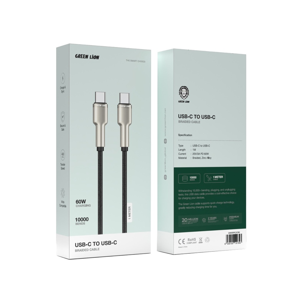 کابل USB-C با روکش بافته شده آلیاژ روی گرین لاین Green Lion USB-C Braided Zinc Alloy Cable